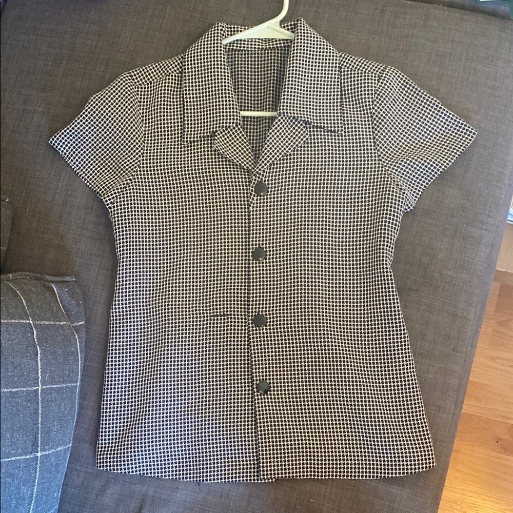 Women's Navy Checkered Button Down Shirt